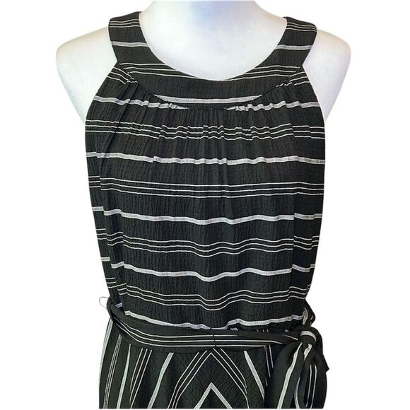 Tommy Hilfiger Halter Midi Dress Striped Crinkle Gauze Waist Tie Black Gray 12 - Picture 10 of 16